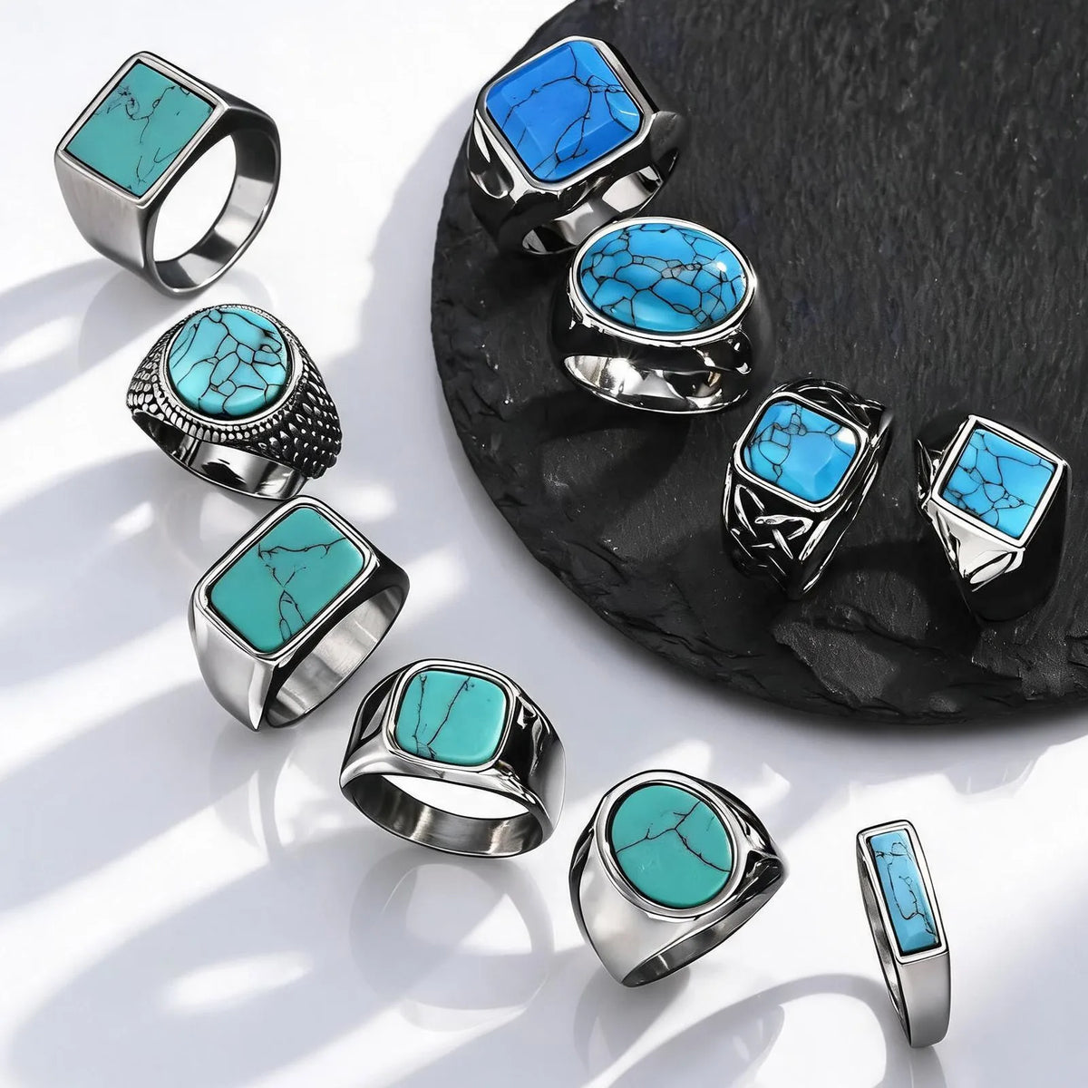 PENDRA Turquoise Dad Steel Ring