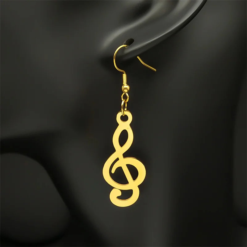 Simple Punk Music Note Stainless Steel Earrings For Women Gold Color Charms Hip Hop Music Party Gift Jewelry E1132S06