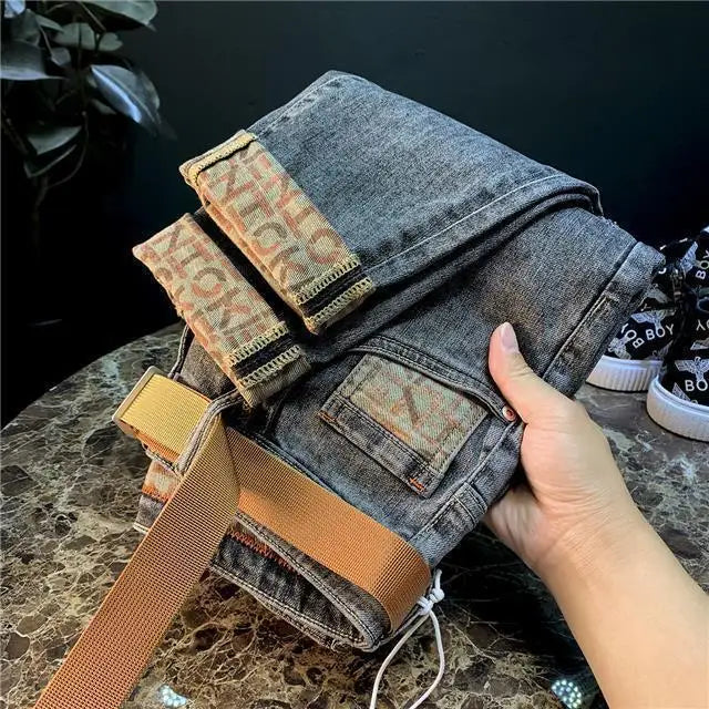New Arrival Korean Style Pants Men's Luxury Harajuku Designer Cowboy Kpop Brand Denim Slim Pencil Pants Men's Jeans for Autumn