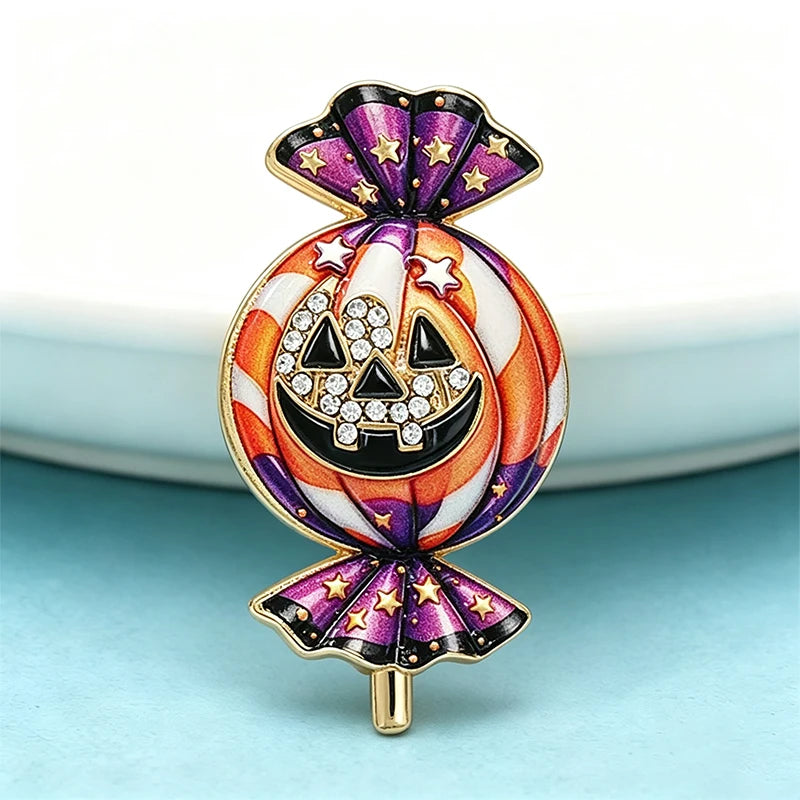 PENDRA Candyra Halloween Enamel Pumpkin Brooch