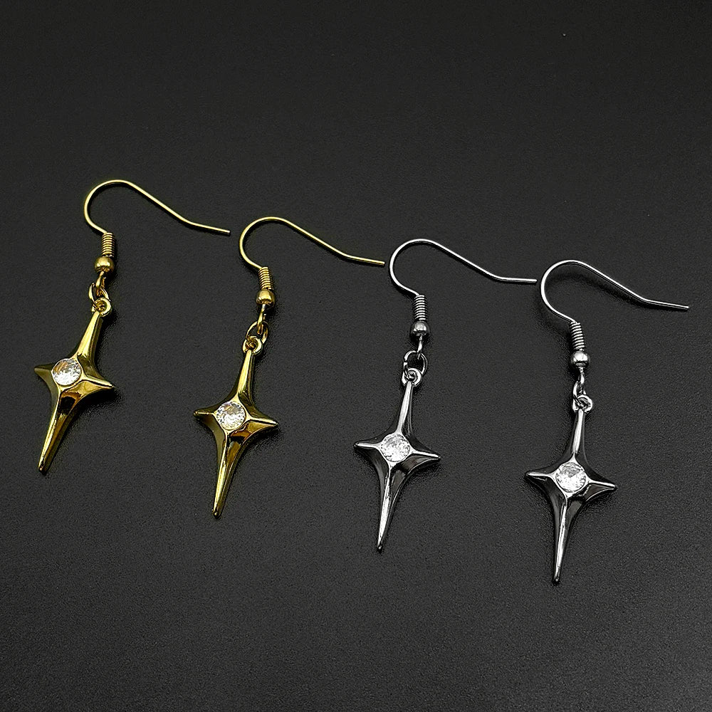 Y2K Star Cross Hook Earrings For Women Men Stainless Steel Silver Color Rhinestone Egirl Minimalist Gothic Rapper Jewelry Gifts