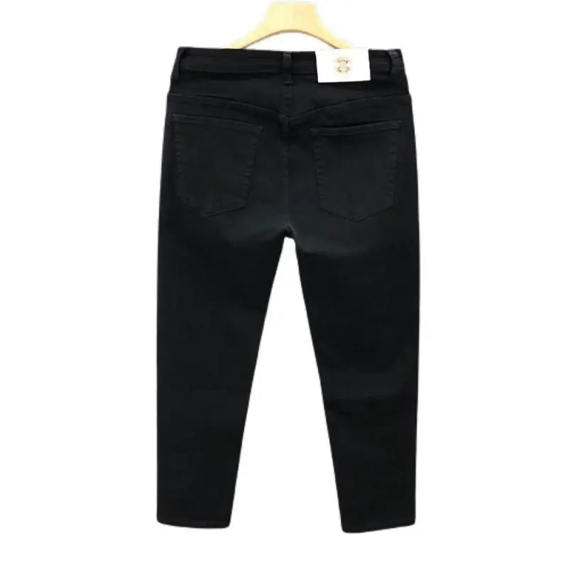 High-Quality Korean Street Men's Slim Jeans for Spring and Autumn with Denim Fabric and Casual Solid White Black Punk Trousers