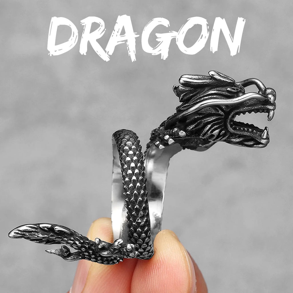 PENDRA Chinese Dragon Biker Steel Ring