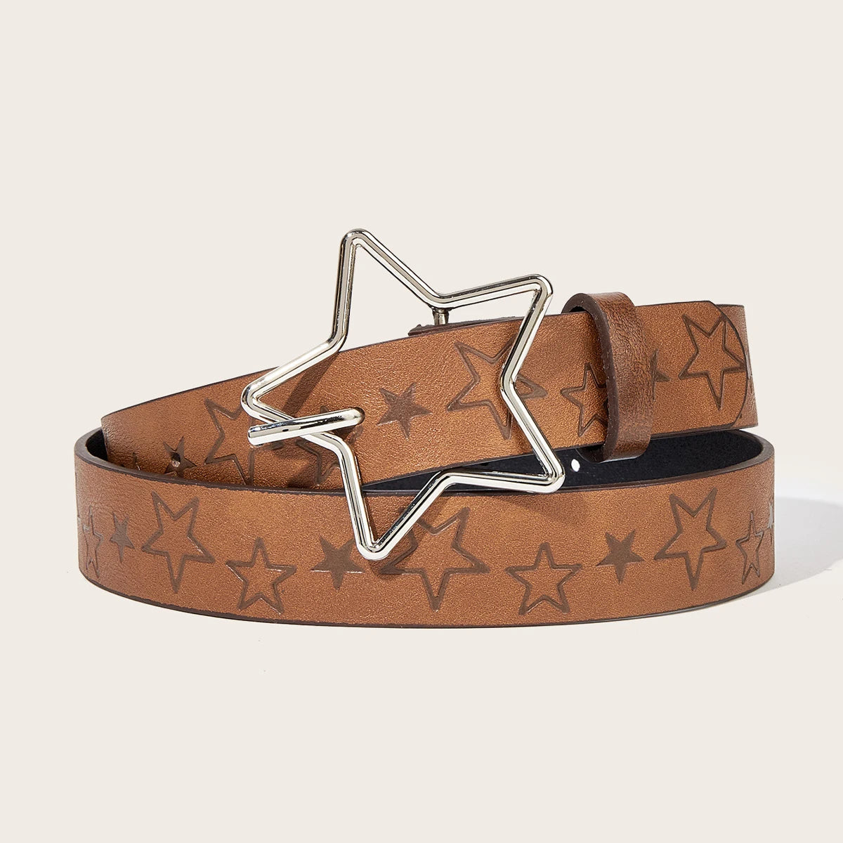 Hip-hop Retro Ladies Belt Gothic Punk Five-pointed Star Buckle Pu Leather Girdle Rock Y2k Popular Red Gothic Jeans Waistband