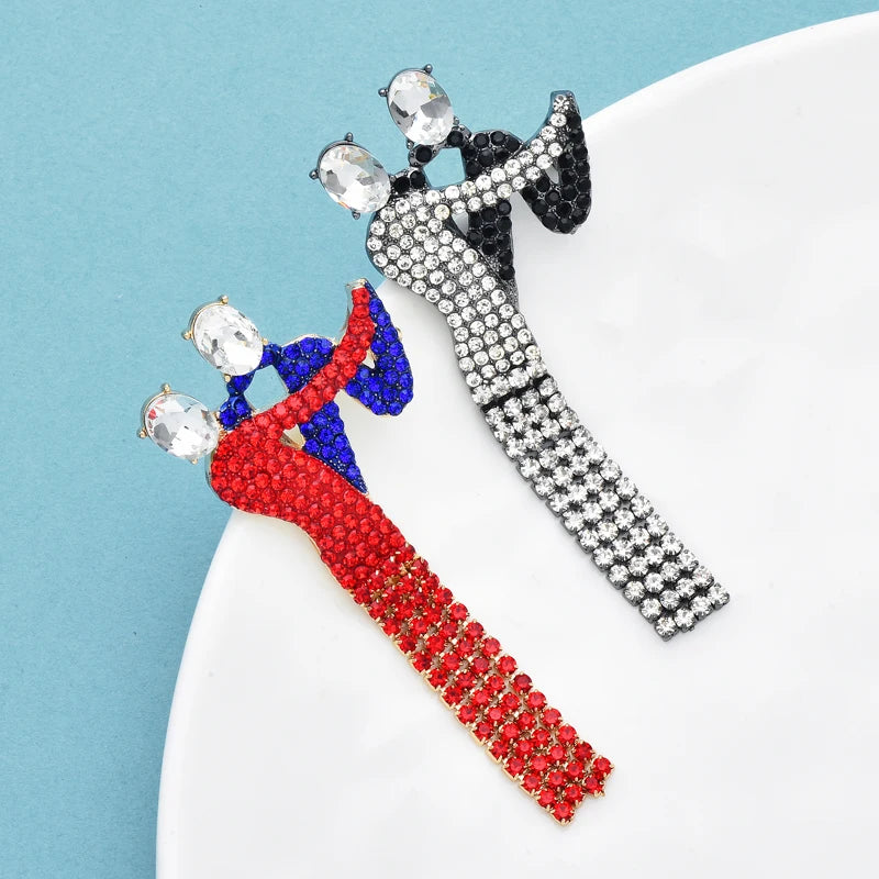 PENDRA Elegant Crystal Tassel Dancing Couple Brooch