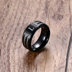 Stylish Black Mens Initial Ring, Waterproof Stainless Steel A-Z Letter Wedding Bands for Male Boys Finger Gift Jewelry