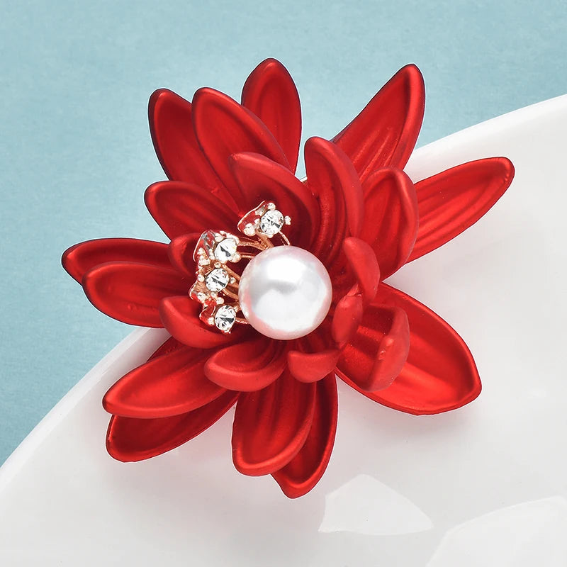 PENDRA Lotuselle Red Soft-Paint Lotus Flower Brooch