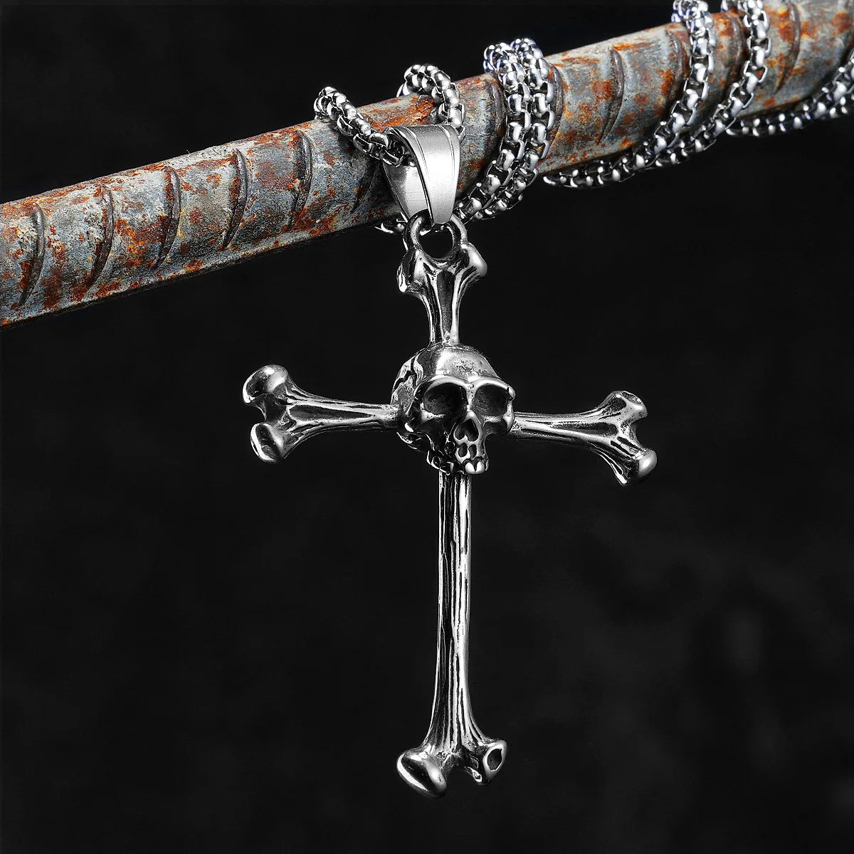 PENDRA Skull Bone Cross Steel Necklace
