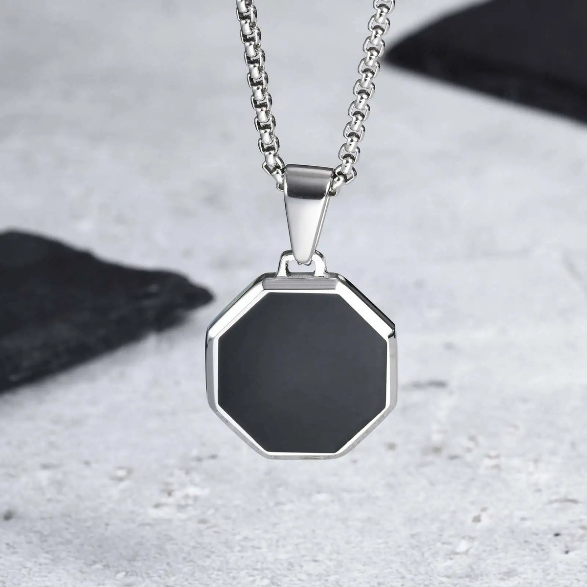 Casual Mens Geometric Square Necklaces,Black Enamel Rectangle Pendant with Rope Box Long Chain Collar,Stylish Jewelry Gifts