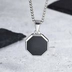 Stylish Men's Black Enamel Necklace,Stainless Steel Geometric Square Small Dogtags Necklace,Anniversary Birthday Father Gift