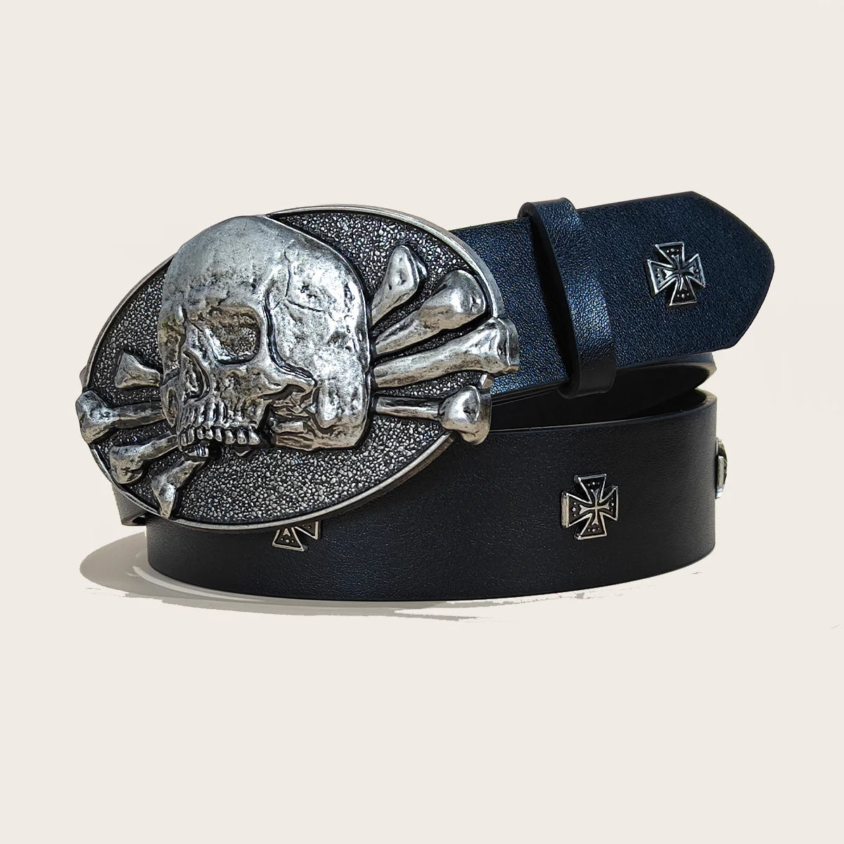 Retro Men's Belt Bohemian Style-Chic Black PU Leather Belt Fashion Skull Rivet Belt Punk Rock Y2K Style For Men Women Jeans Belt