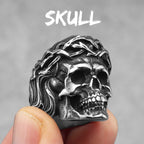 Religion Jesus Skull Stainless Steel Womens Mens Rings Punk Vintage Amulet for Boyfriend Biker Jewelry Creativity Gift Wholesale