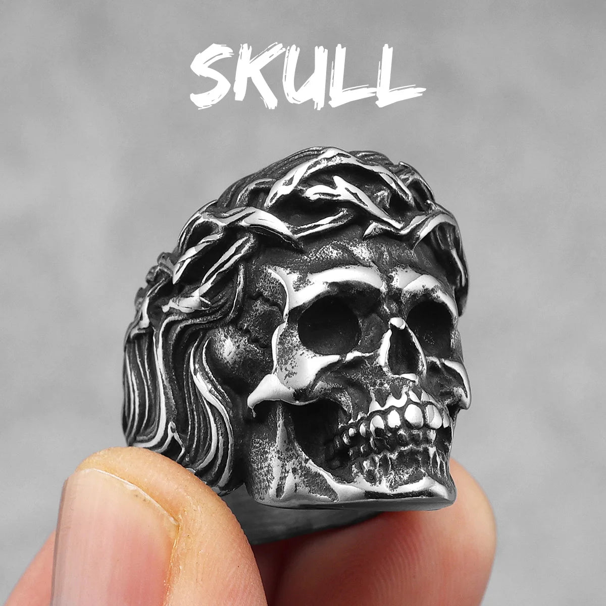 Religion Jesus Skull Stainless Steel Womens Mens Rings Punk Vintage Amulet for Boyfriend Biker Jewelry Creativity Gift Wholesale