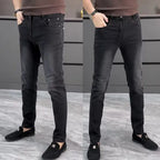 High-end Jeans Men's Spring and Summer Versatile Slim Pants  Black Trendy Brand Business Trousers Men Clothing Low Rise Jeans