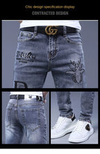 Spring Autumn Harajuku Fashion Art Craft Graphical Paintings 2000s Streetwear Male Slim Boyfriend Stylish Pants Denim Jeans Men