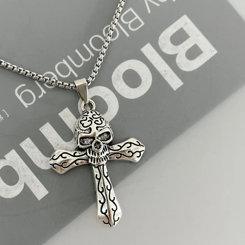 PENDRA Skullcross Mechanical Gothic Skull Cross Pendant