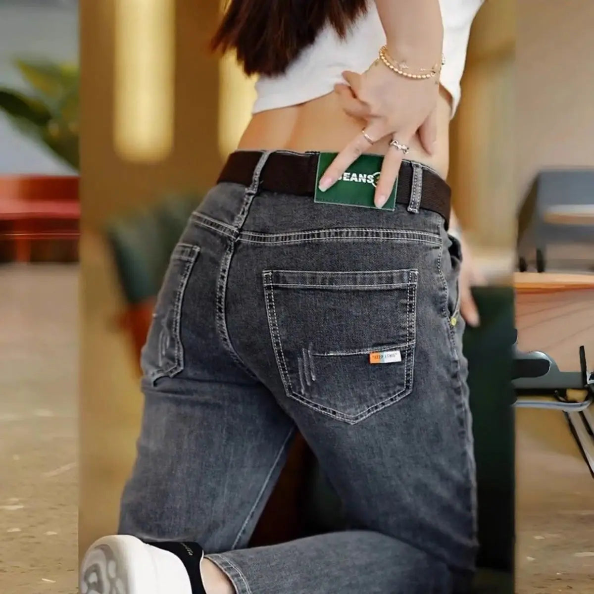 Men's Pants Korean Style 2025 Autumn New Men's Slim Straight Elastic High-end Casual Trousers Spring Autumn Low Rise Jeans