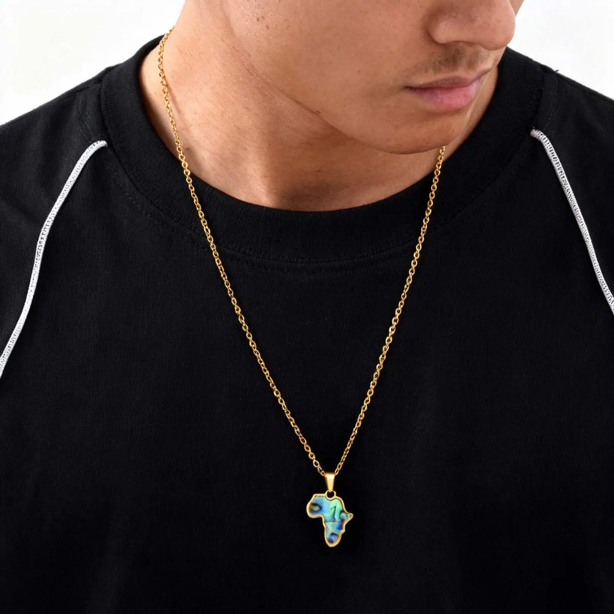 African Map Necklace for Men Boys,Gold Color Stainless Steel Abalone Shell Pendant Necklace,Map Jewelry Gift