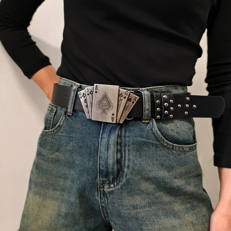 Western Black Belt for Men and Women Poker Rivet Belts Male Fashion Leisure Punk Accessories wide Jeans Waistband Men's Gifts