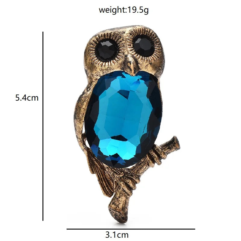PENDRA Moonbranch Crystal Owl Brooch