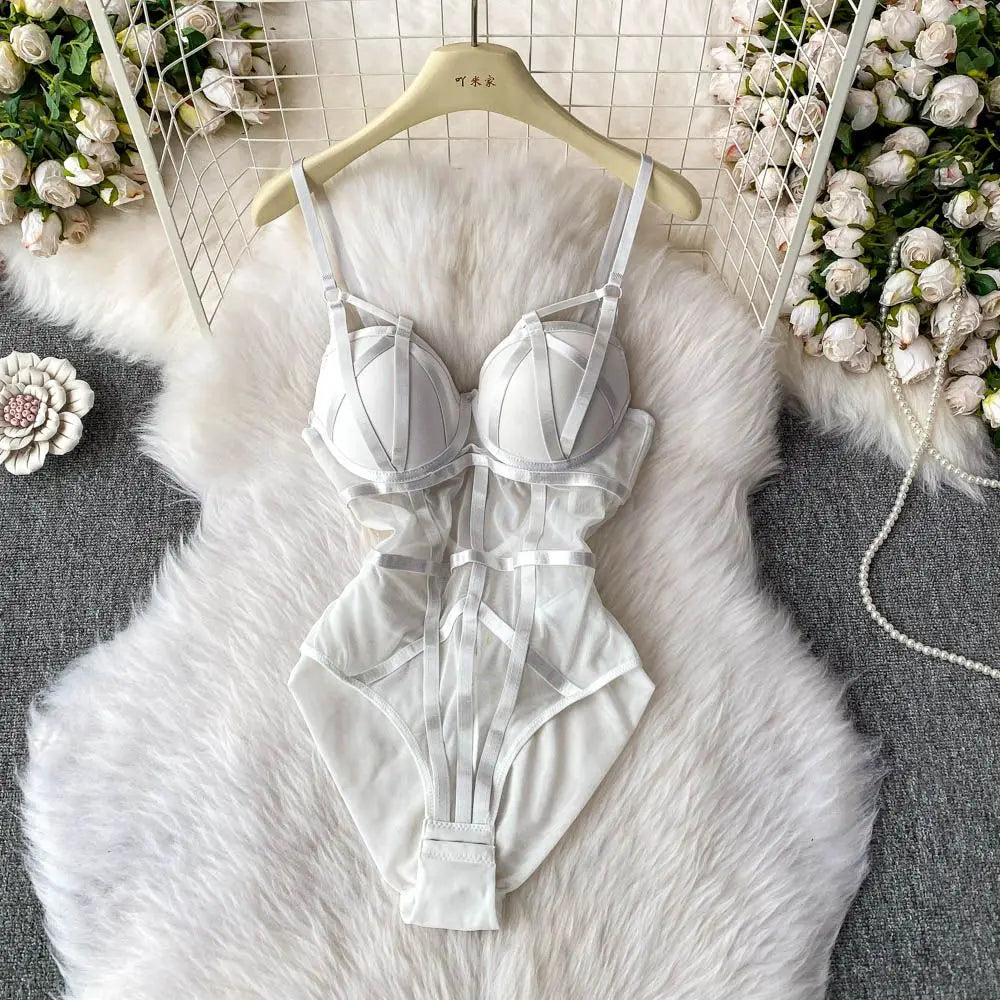 Sexy spicy girl with chest cushion jumpsuit women's summer new see through mesh slimming sexy niche design camisole vest