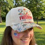 Embroidered Floral USA 250th Anniversary Hat, 250 Years of Freedom Cap, America 1776-2026 Patriotic Gift, Vintage Floral Brim Ba