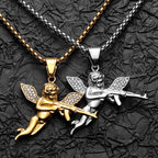 PENDRA Angel Cupid Gun Steel Necklace