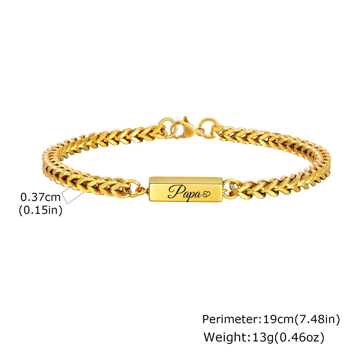 Papa Bracelet for Men Boys,21cm Waterproof Stainless Steel Franco Chain Links Wristband,Stylish Father's Day Gift