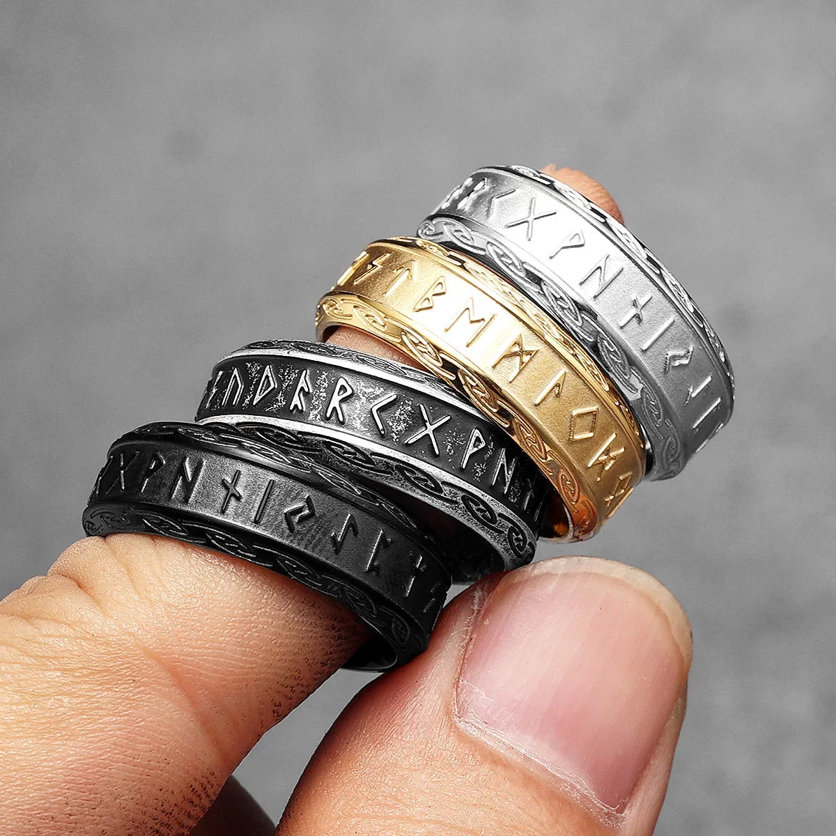 PENDRA Runes Rock Stranger Steel Ring