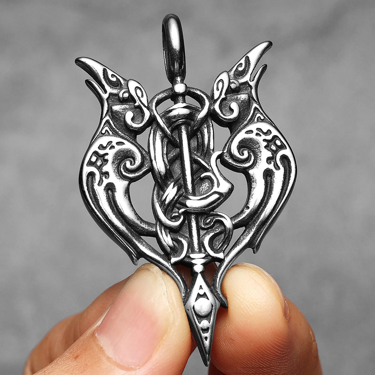 PENDRA Raven Sword Steel Necklace