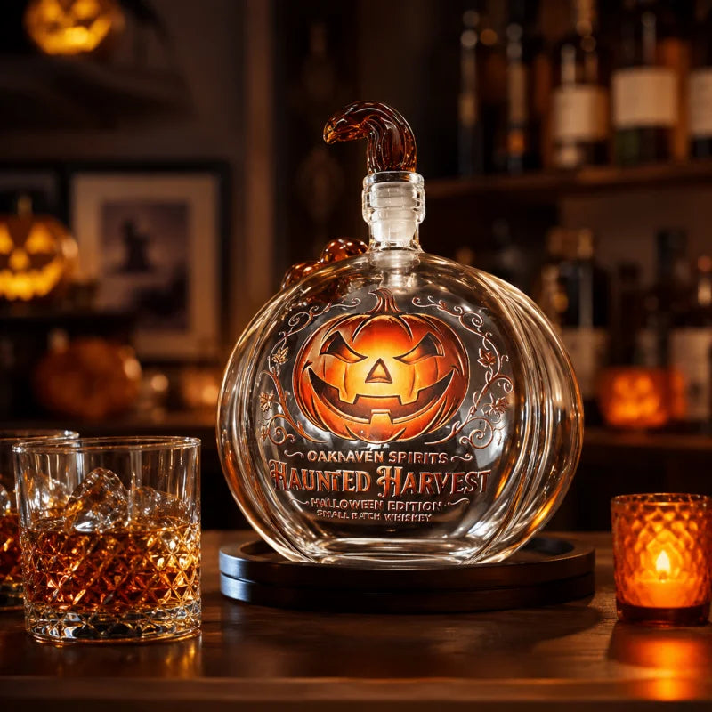 Spooky Jack‑O‑Lantern Liquor Decanter Halloween Pumpkin‑Shaped Glass Whiskey Bottle Home Tabletop Ornament X‑mas Present