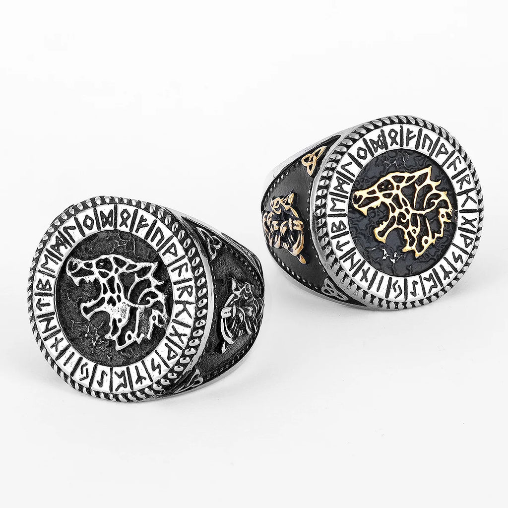 PENDRA Viking Runes Wolf Ring