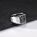 Punk Stainless Steel Signet Ring for Men,Waterproof Black Zircon Square Ring,Hip Hop Trend Jewelry Gift