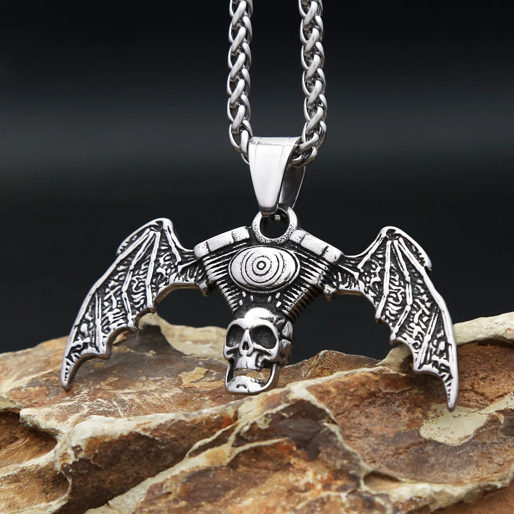 PENDRA Skullengine Gothic Skull Demon Wings Pendant
