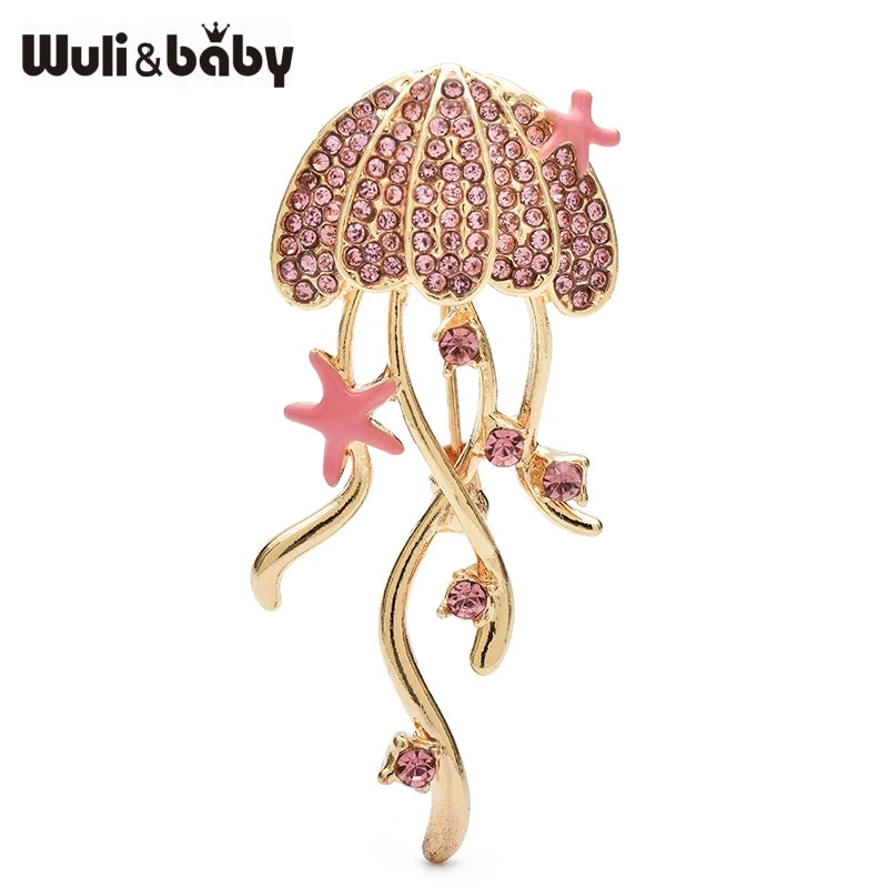 Wuli&baby Lovely Shining Jellyfish Brooches 2-color Metal Rhinestone Water Animal Brooch For Women‘s Clothes Backpack Pins