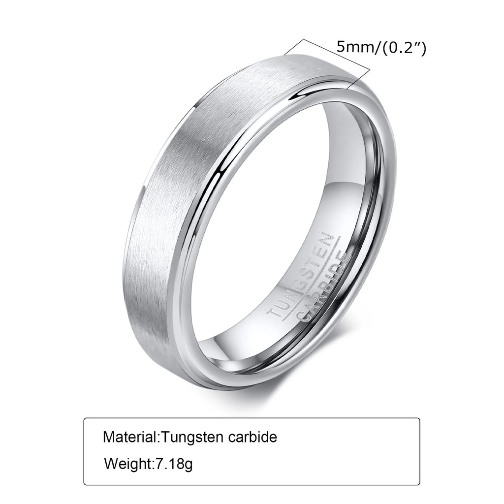 5mm Tungsten Carbide Ring for Men,Brushed Beveled Edge Scratch Resistant Couple Wedding Ring,Unisex Minimalist Jewelry Gift