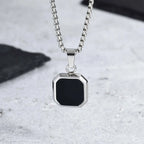 Stylish Men's Black Enamel Necklace,Stainless Steel Geometric Square Small Dogtags Necklace,Anniversary Birthday Father Gift