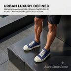 PENDRA Blue Shadow Blue Canvas Low-Top Lace-Up Platform Sneakers
