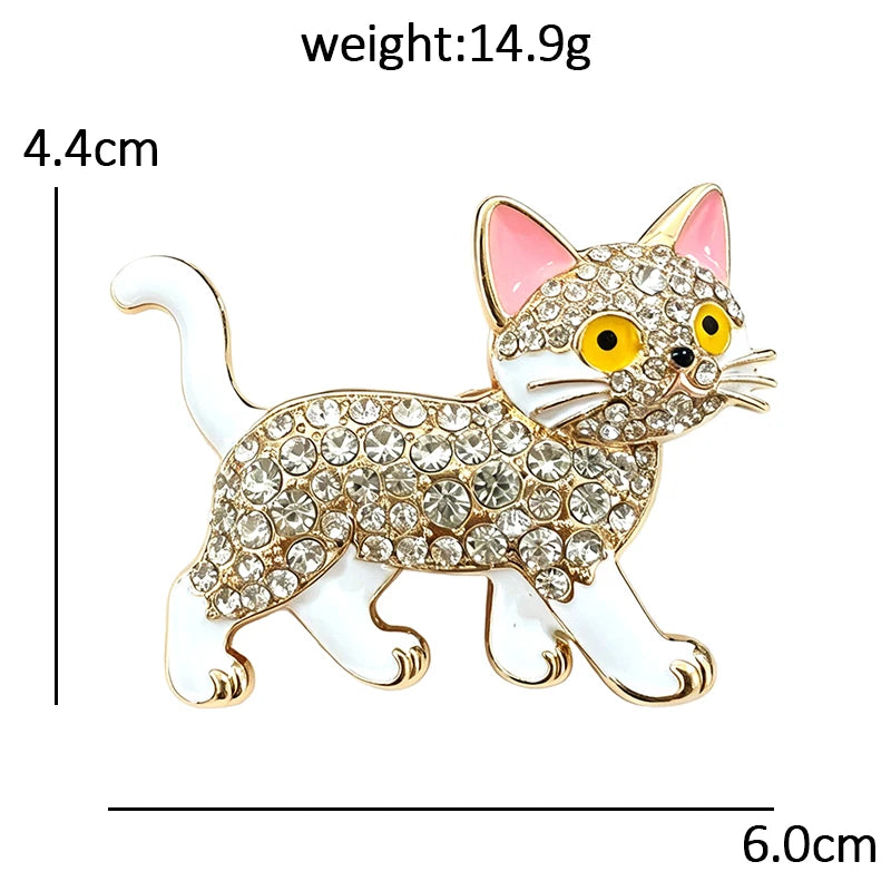 PENDRA Walking Kitty Enamel Rhinestone Cat Brooch