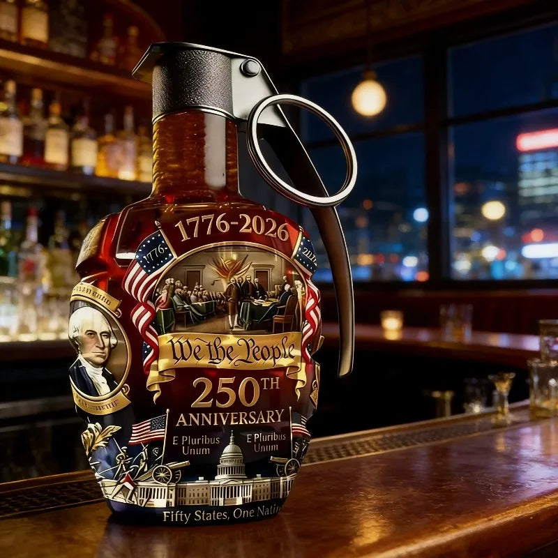Unique Hand Grenade Whiskey Decanter 250th US Anniversary, We The People Patriotic Liquor Container, Novelty Bar Accessory