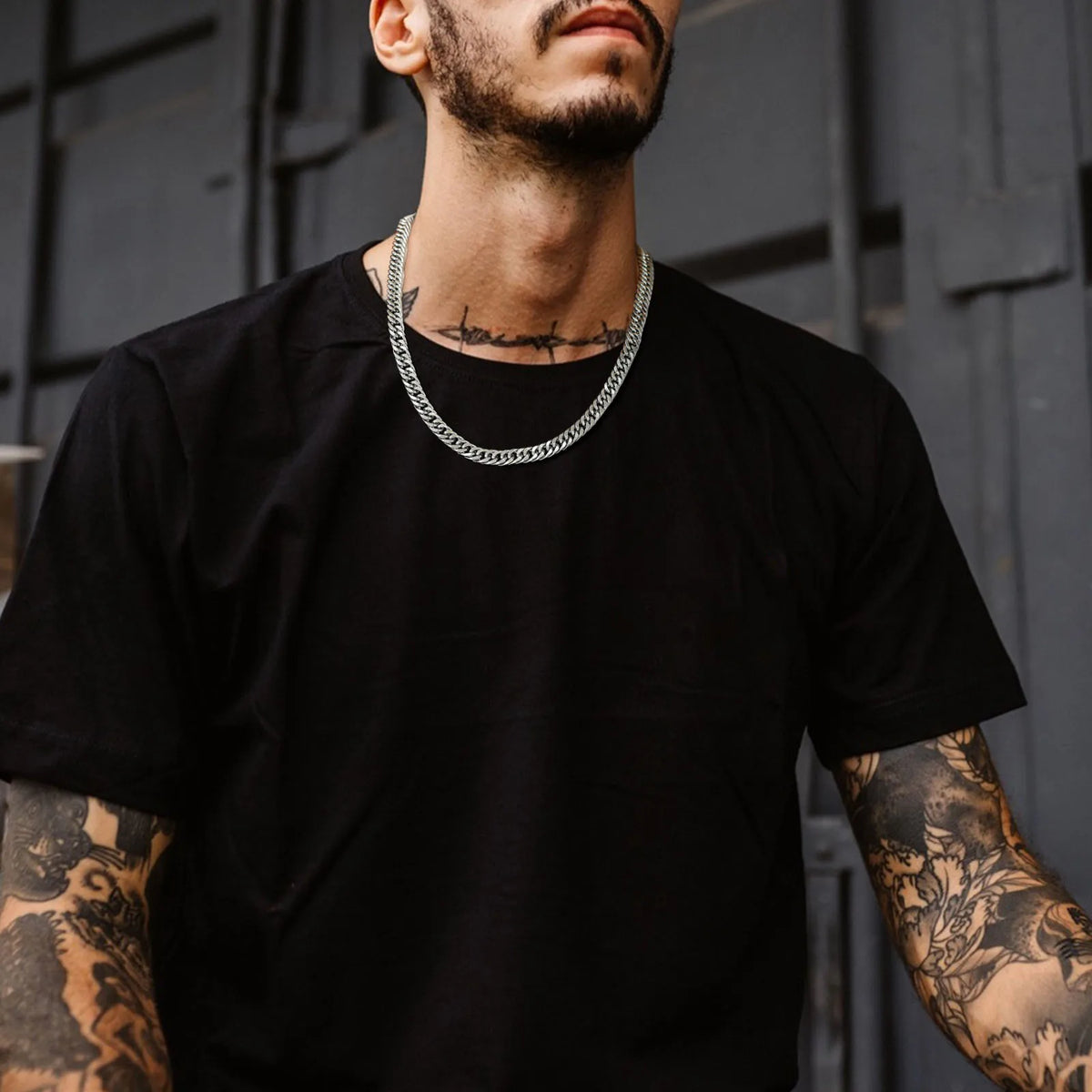 Chunky Miami Double Curb Chain Necklace for Men,Stainless Steel Curb Link Cool boy Hip Hop Chain Jewelry Gift,18/20/22/24inch