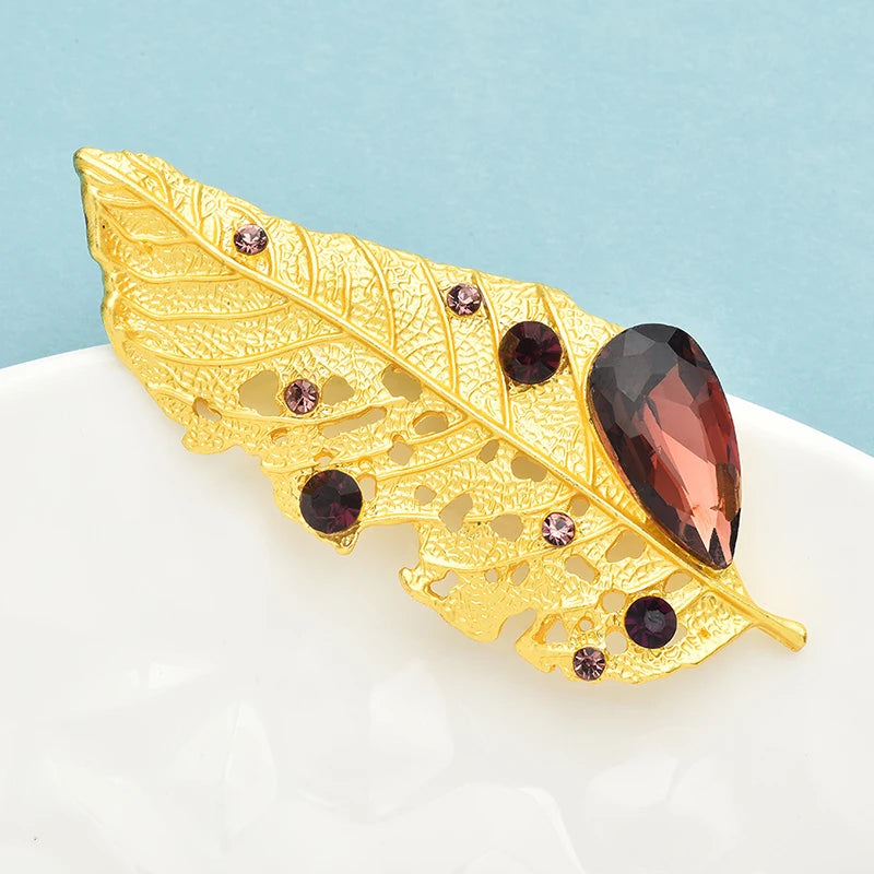 PENDRA Aurelia Crystal Golden Leaf Brooch
