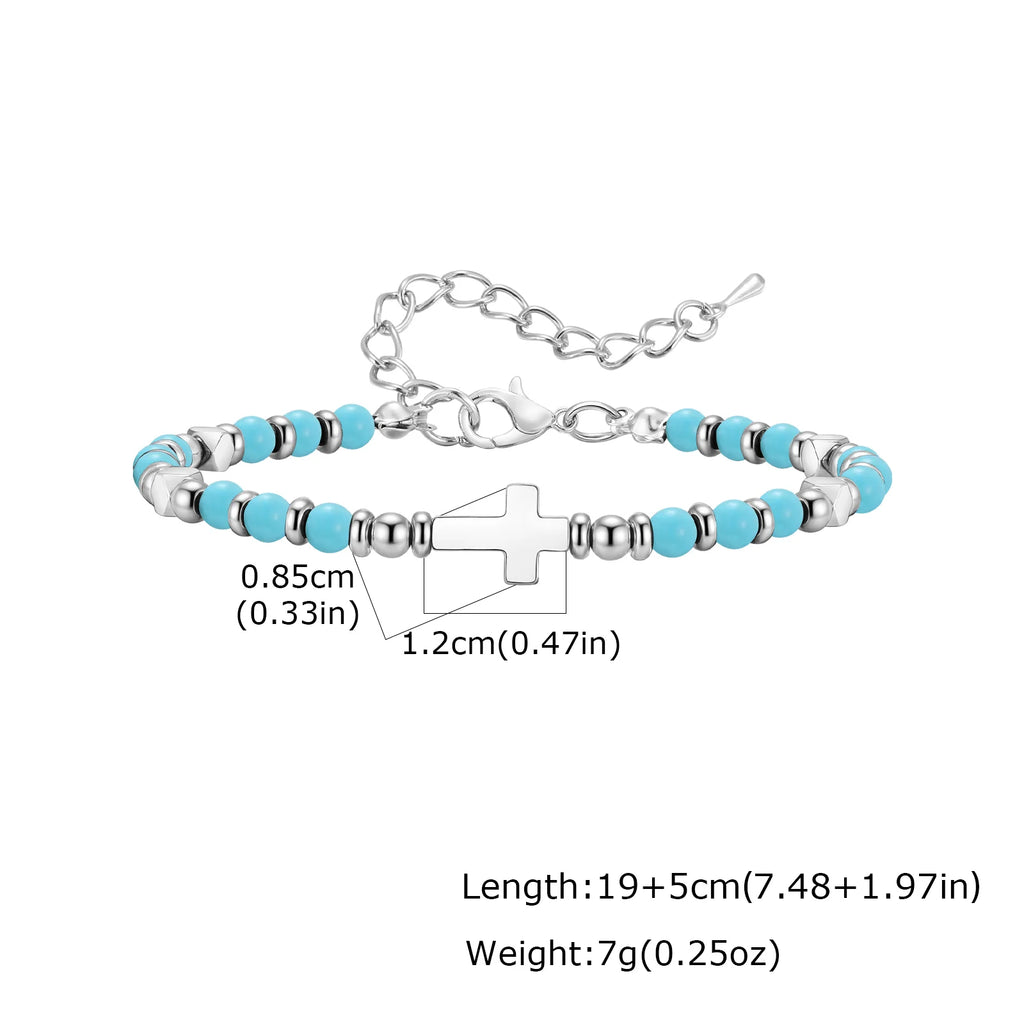 Trendy Men's Natural Stone Beaded Bracelet,Bohemian Cross Charms Chain Wristband,Jewelry Gift for Husband Dad Son