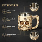Halloween Spooky Skull Stein Mug 3D Relief Skeleton Pattern Stainless Steel Inner Tank Gothic Pub Bar Whiskey Wine Drink Cup
