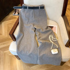 Old money style thick wide leg pants women autumn and winter Korean version solid color hanging feel straight leg pants