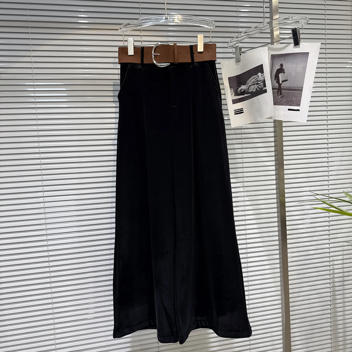 2025 winter new niche fashion solid color wide waistband drooping sensation and plush loose velvet wide leg pants