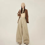 Lazy style floral print woolen suit pants women in winter new loose and versatile casual curved knife wide leg pants