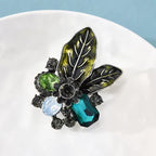 PENDRA Verdelle Green-Brown Rhinestone Flower Brooch