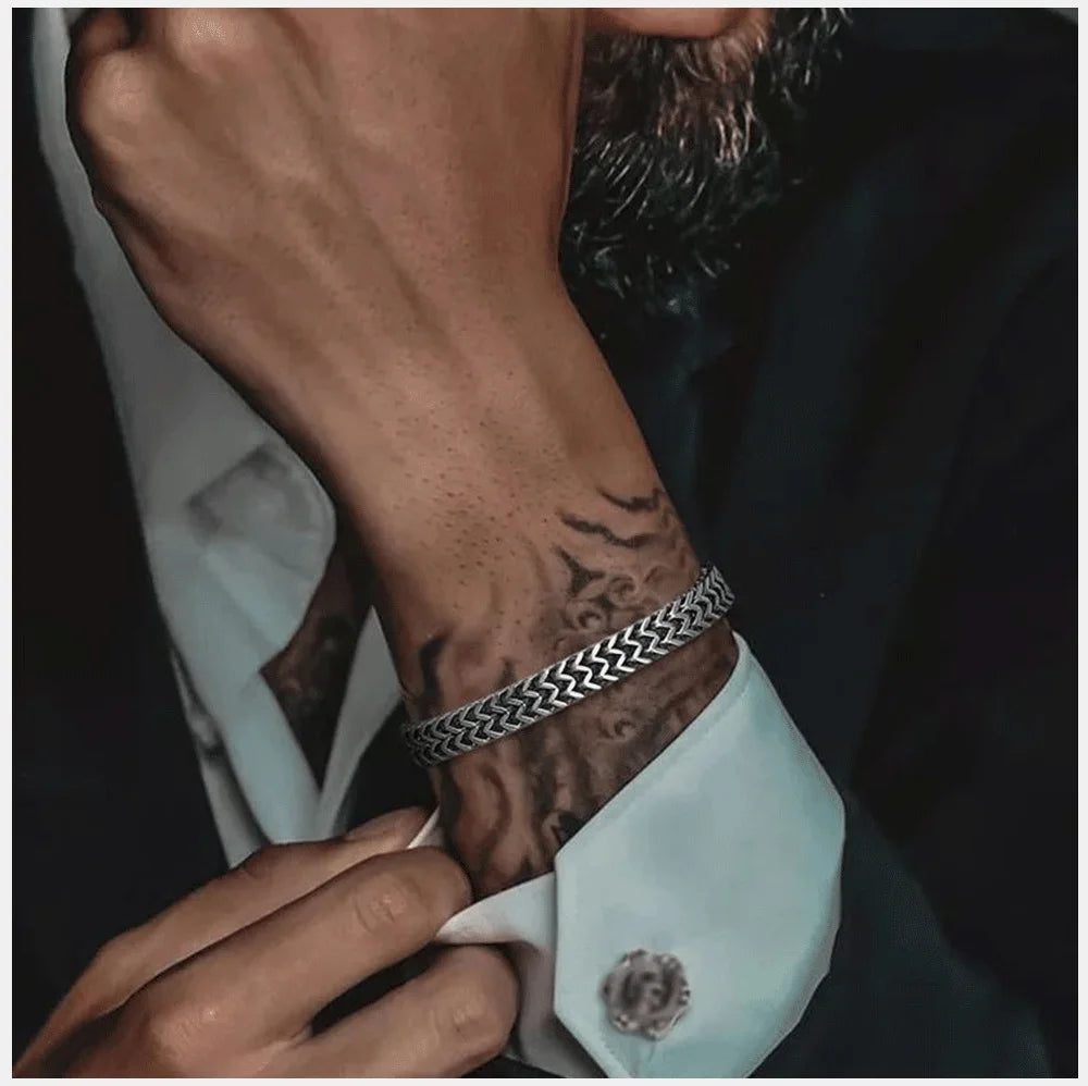 Stylish Stainless Steel Bali Foxtail Chain Bracelet for Men,Double Franco Link Chain Bracelets,Male Jewelry Gift for Dad Son