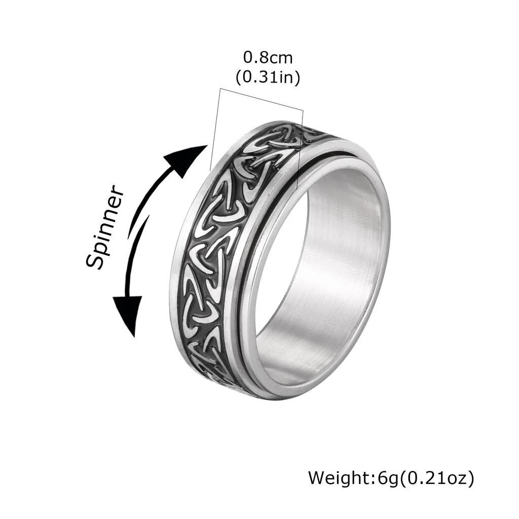 Viking Celtic Knot Rune Ring for Men,Stainless Steel Worry Stress Relief Knuckle Rotating Ring,Vintage Jewelry Gift